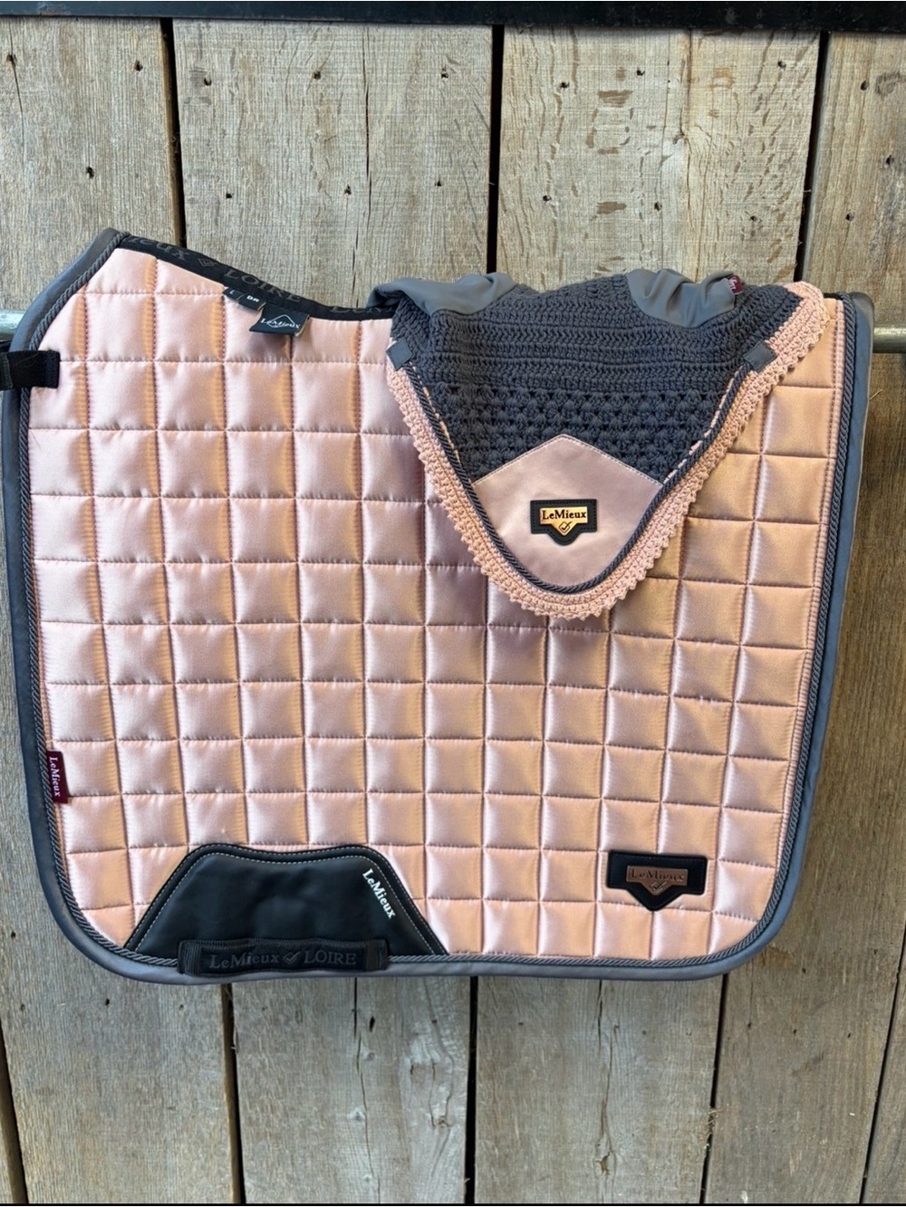 Discontinued Lemieux Steel Rose Dressage Saddle Pad/Bonnet Set